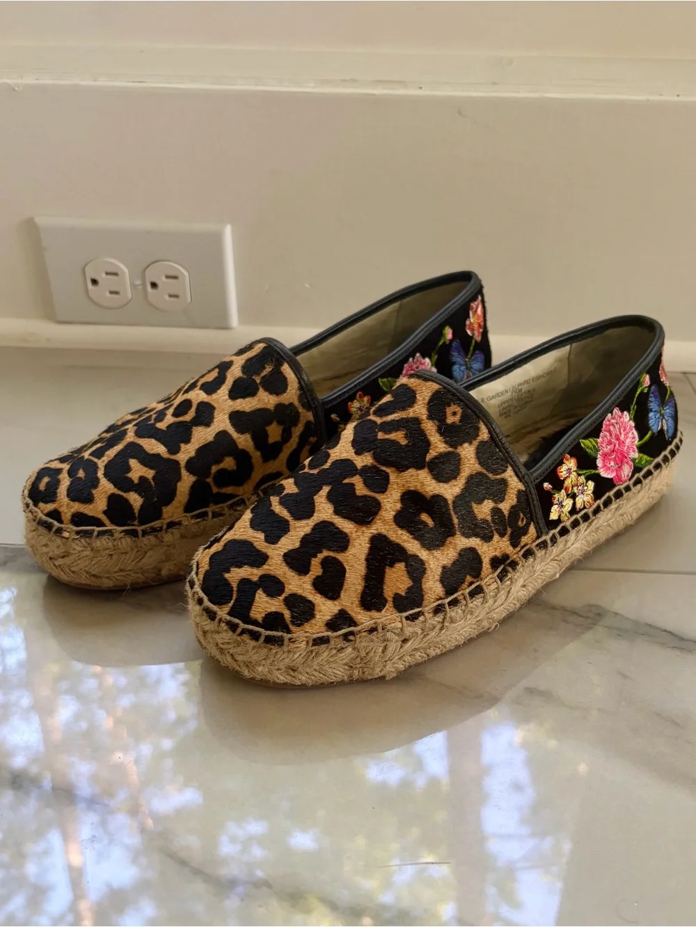 Johnny Was Garden Leopard Espadrille Slip On Platform Suede